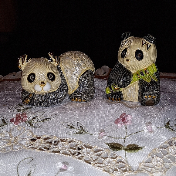 Gold accented baby panda set of 2 - Picture 1 of 7